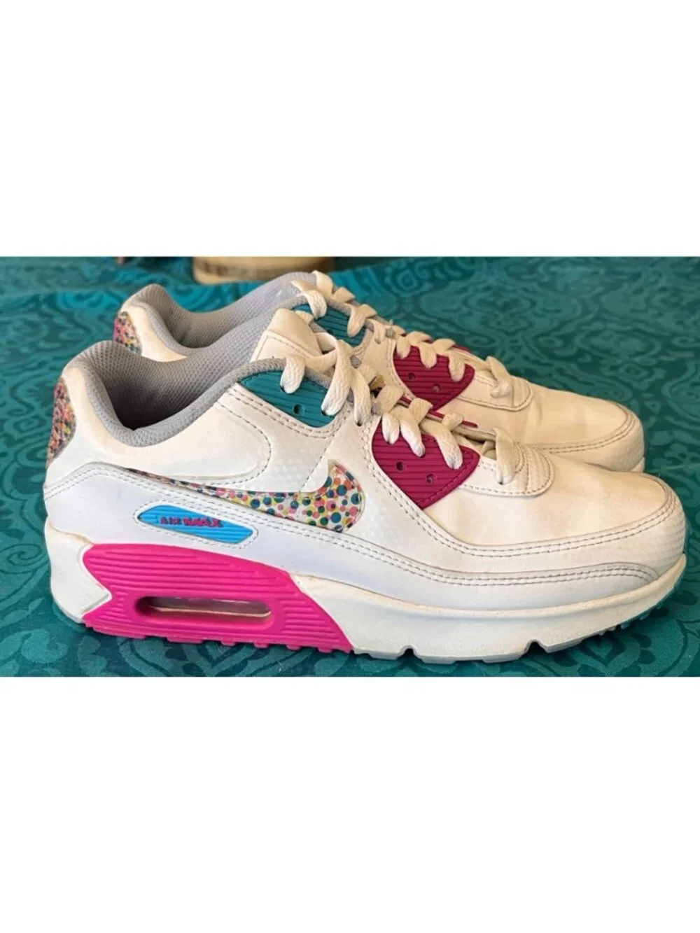 Nike Air Max 90 LTR SE ( GS ) Youth 6.5 Polka Dot White/Pink/Blue (DV1843 100)